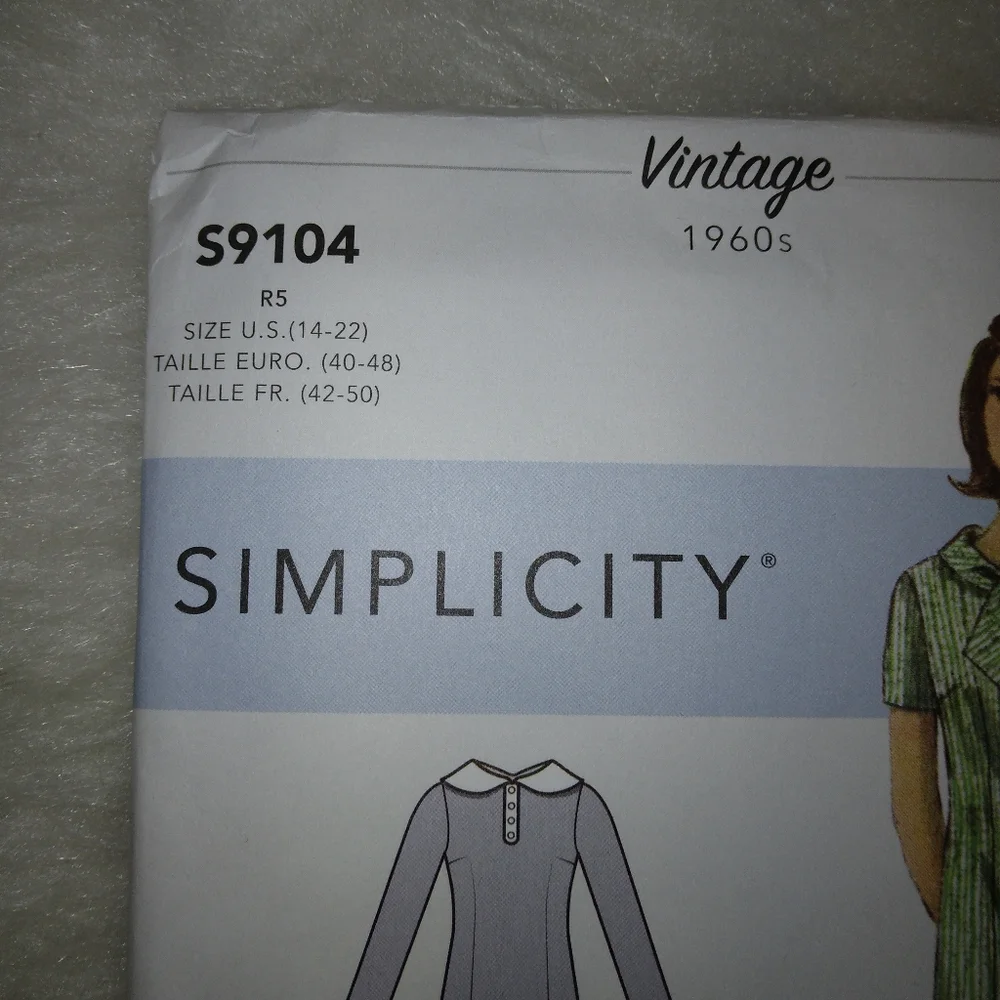 SIMPLICITY S9104 Sz 14-22 Vintage 1960s style Misses dress with sleeve and colla